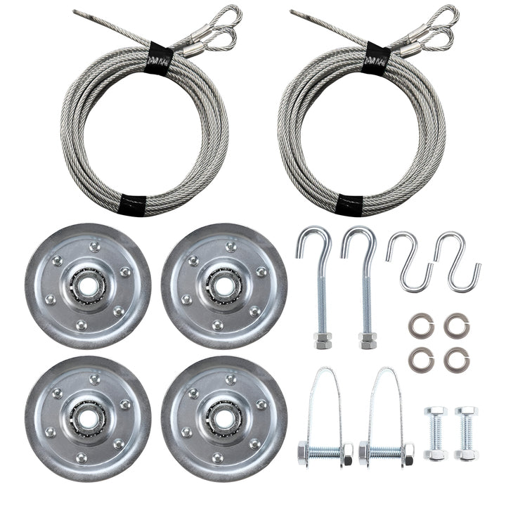 Garage Door Extension Bundle Kit For 8’ Feet Door - Pulleys, Bolts, Nuts, Washers, S Hooks, Clevis Fork, Eye Bolts, Cables - Garage and Sliding Door Hardware